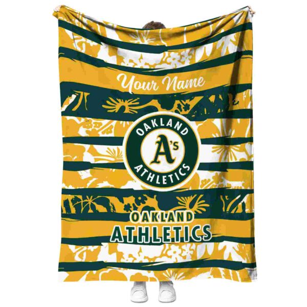 personalized oakland athletics floral stripes green white blanket best selling