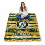 personalized oakland athletics floral stripes green white blanket high quality