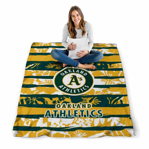 personalized oakland athletics floral stripes green white blanket high quality