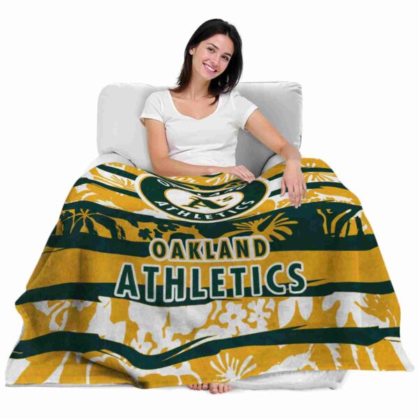 personalized oakland athletics floral stripes green white blanket latest model