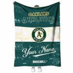 personalized oakland athletics grunge texture green white blanket best selling