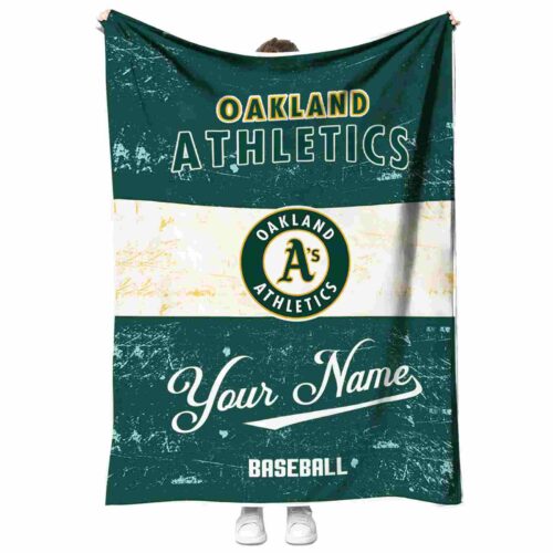 personalized oakland athletics grunge texture green white blanket best selling