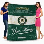 personalized oakland athletics grunge texture green white blanket best selling