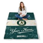 personalized oakland athletics grunge texture green white blanket best selling