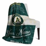 personalized oakland athletics grunge texture green white blanket best selling