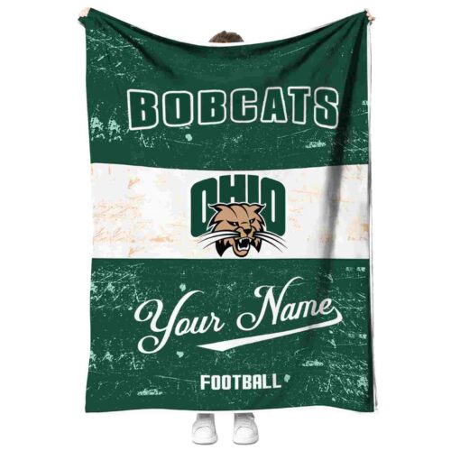 personalized ohio bobcats grunge texture green white blanket best selling