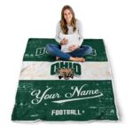 personalized ohio bobcats grunge texture green white blanket best selling