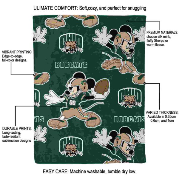 personalized ohio bobcats mickey green blanket new arrival