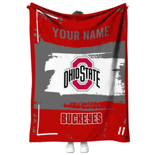 personalized ohio state buckeyes paint strokes scarlet white blanket best selling