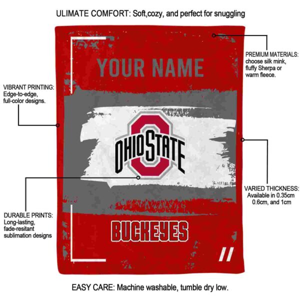 personalized ohio state buckeyes paint strokes scarlet white blanket new arrival
