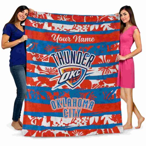 personalized oklahoma city thunder floral stripes blue white blanket fashion forward