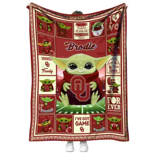 personalized oklahoma sooners baby yoda crimson blanket best selling