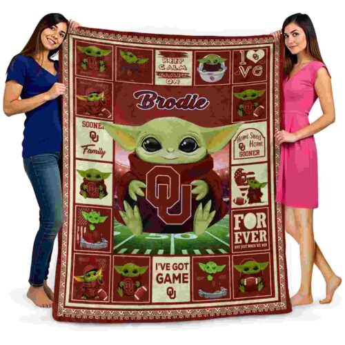 personalized oklahoma sooners baby yoda crimson blanket fashion forward