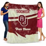 personalized oklahoma sooners grunge streaks crimson blanket best selling