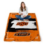 personalized oklahoma state cowboys paint strokes orange white blanket best selling