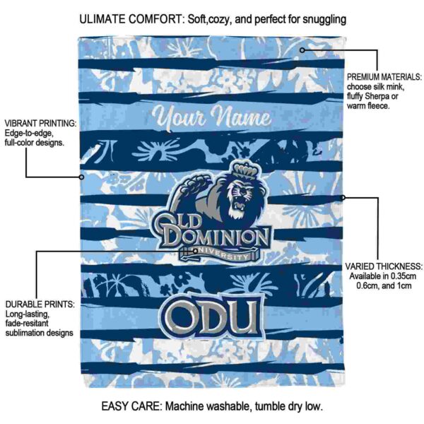 personalized old dominion monarchs floral stripes blue white blanket new arrival