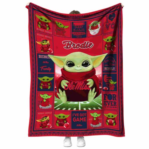 personalized ole miss rebels baby yoda red blanket best selling