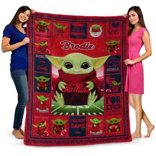 personalized ole miss rebels baby yoda red blanket fashion forward