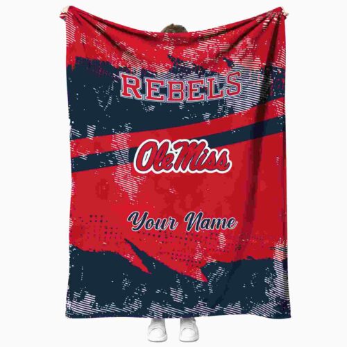 personalized ole miss rebels grunge streaks red blanket best selling