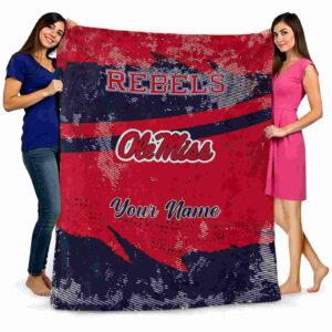 personalized ole miss rebels grunge streaks red blanket fashion forward