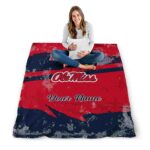 personalized ole miss rebels grunge streaks red blanket best selling