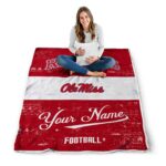 personalized ole miss rebels grunge texture red white blanket best selling