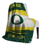 personalized oregon ducks paint strokes green white blanket best selling
