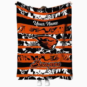 personalized oregon state beavers floral stripes orange white blanket best selling