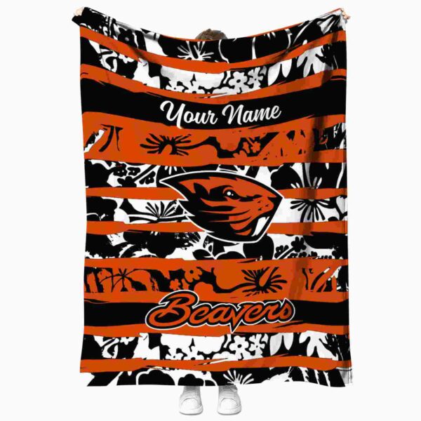 personalized oregon state beavers floral stripes orange white blanket best selling
