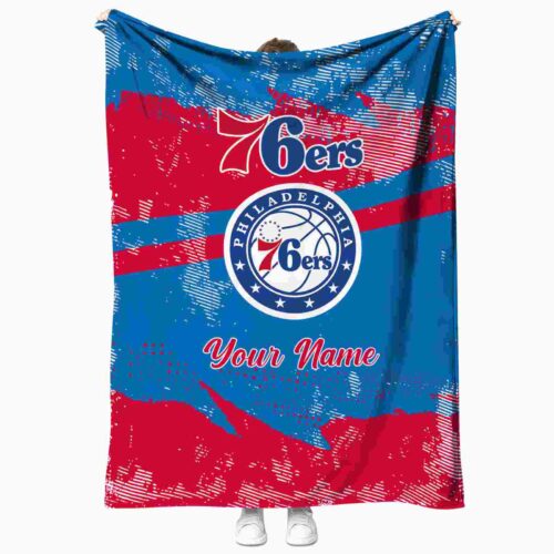 personalized philadelphia 76ers grunge streaks blue blanket best selling