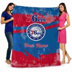 personalized philadelphia 76ers grunge streaks blue blanket best selling