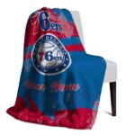 personalized philadelphia 76ers grunge streaks blue blanket best selling