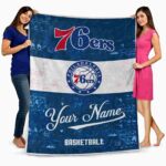 personalized philadelphia 76ers grunge texture blue white blanket best selling