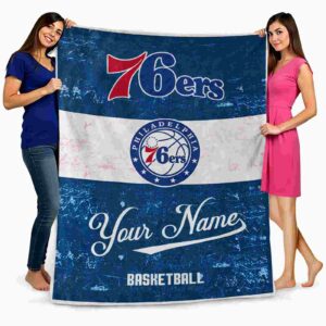 personalized philadelphia 76ers grunge texture blue white blanket fashion forward