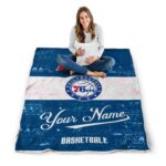 personalized philadelphia 76ers grunge texture blue white blanket best selling