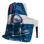 personalized philadelphia 76ers grunge texture blue white blanket best selling
