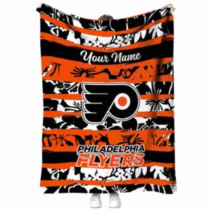 personalized philadelphia flyers floral stripes orange white blanket best selling