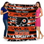 personalized philadelphia flyers floral stripes orange white blanket best selling