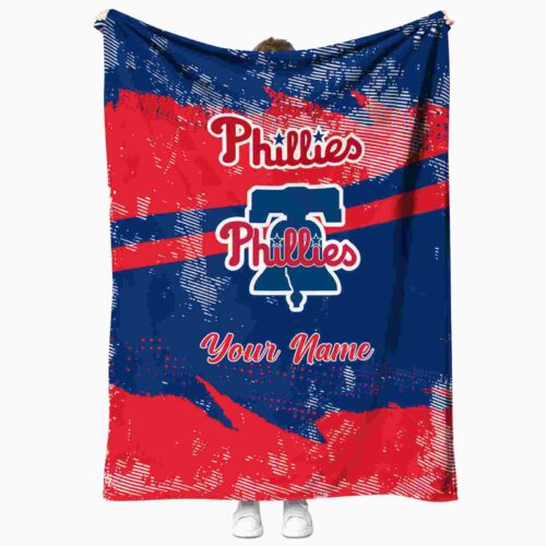 personalized philadelphia phillies grunge streaks blue blanket best selling