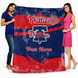 personalized philadelphia phillies grunge streaks blue blanket fashion forward