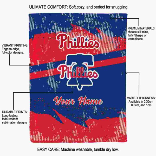 personalized philadelphia phillies grunge streaks blue blanket new arrival