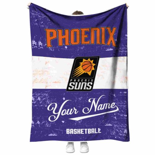 personalized phoenix suns grunge texture purple white blanket best selling