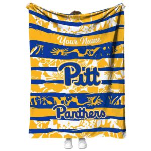personalized pittsburgh panthers floral stripes royal blue white blanket best selling
