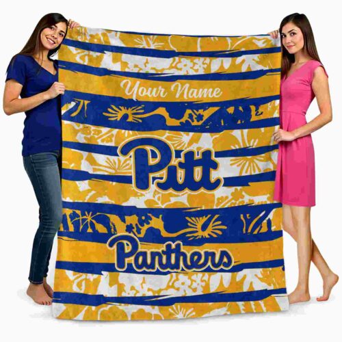personalized pittsburgh panthers floral stripes royal blue white blanket fashion forward
