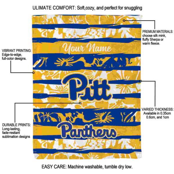 personalized pittsburgh panthers floral stripes royal blue white blanket new arrival
