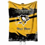 personalized pittsburgh penguins grunge streaks yellow blanket best selling