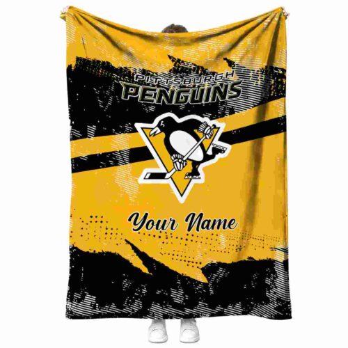personalized pittsburgh penguins grunge streaks yellow blanket best selling