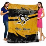 personalized pittsburgh penguins grunge streaks yellow blanket best selling