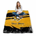 personalized pittsburgh penguins grunge streaks yellow blanket best selling