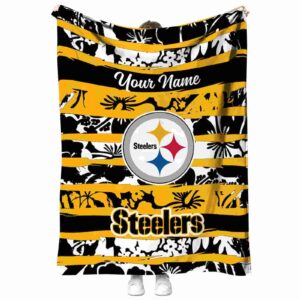 personalized pittsburgh steelers floral stripes gold white blanket best selling